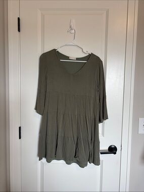 Altar'd State Olive Green Tiered V-Neck Tunic
